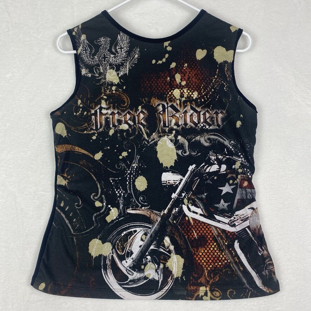 Big Bang Free Rider Graphic Tank Top Womens Medium Black Scoop Neck